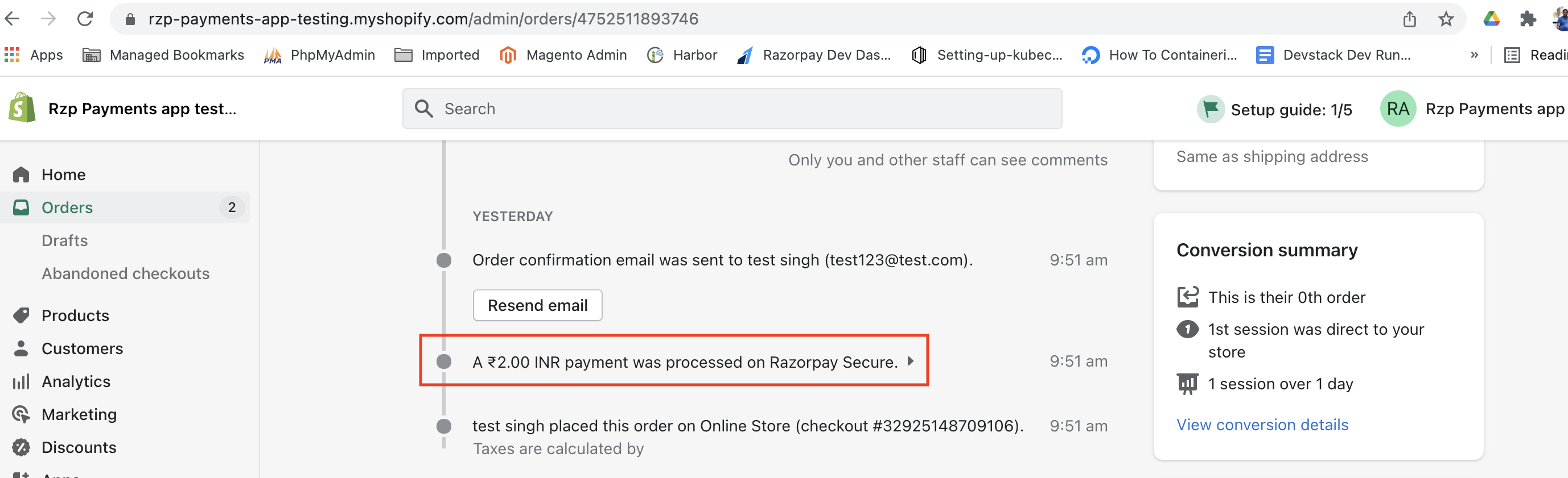 Reconcile Shopify Orders on Razorpay Dashboard