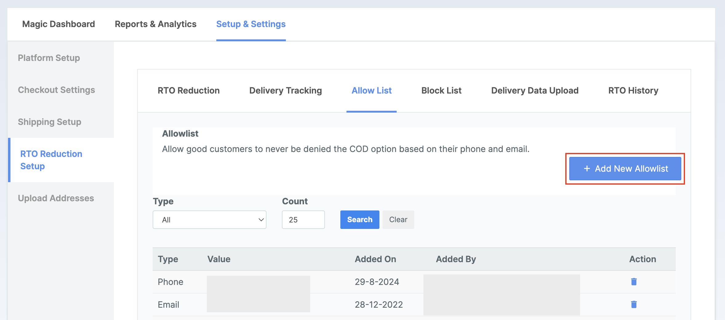 Add Allowlist to allow COD for customers