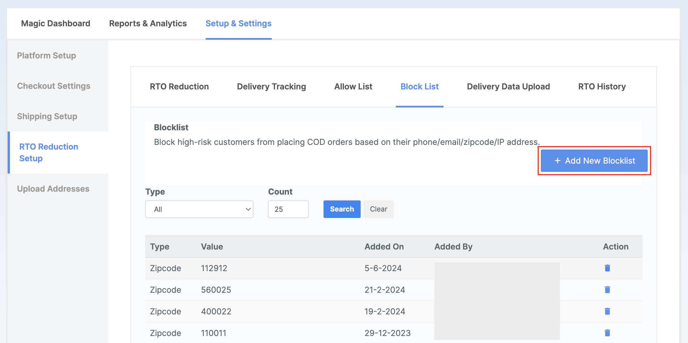Add Blocklist to block COD for customers
