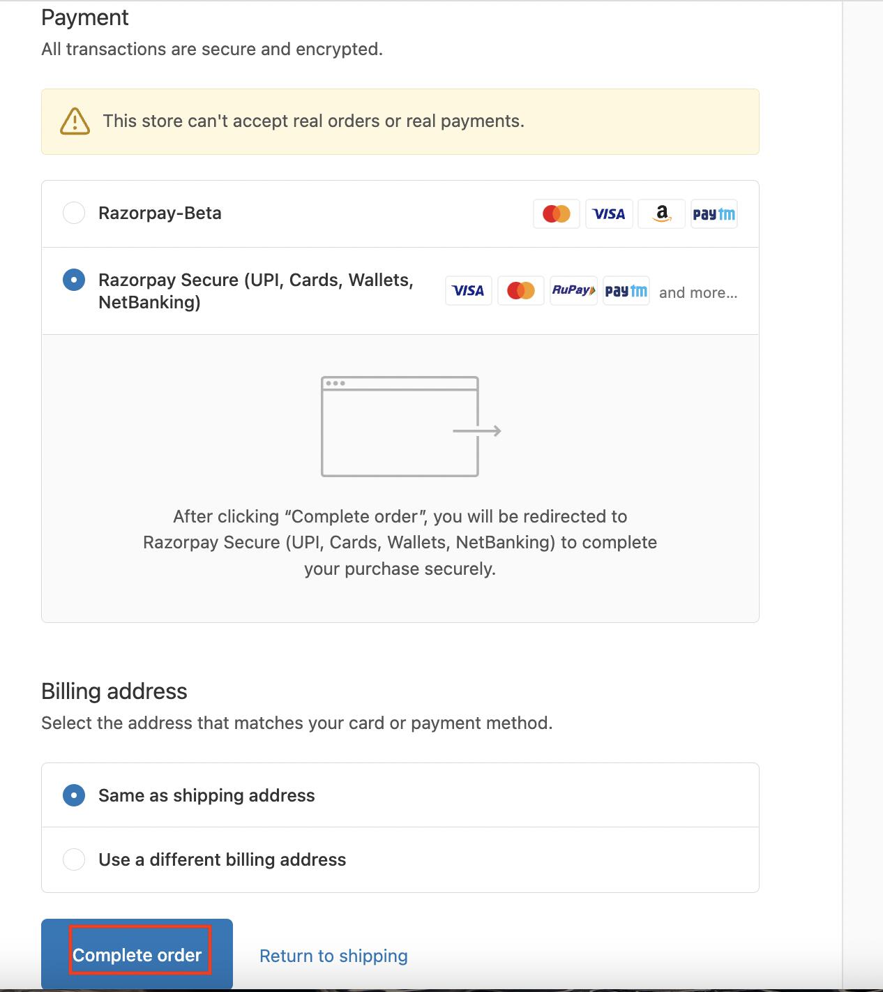 Shopify complete order