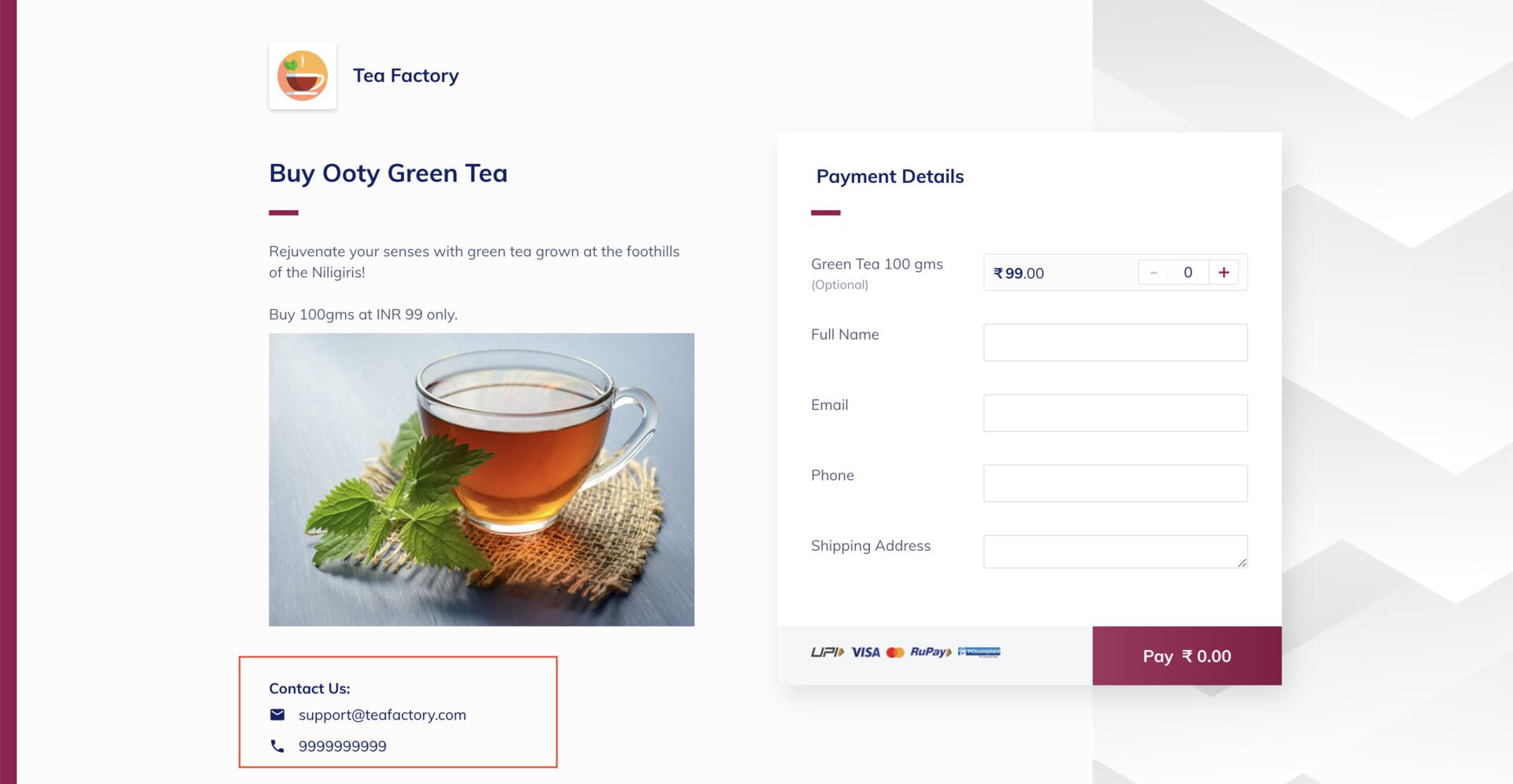 Refund Id tracking - Sample Support Page