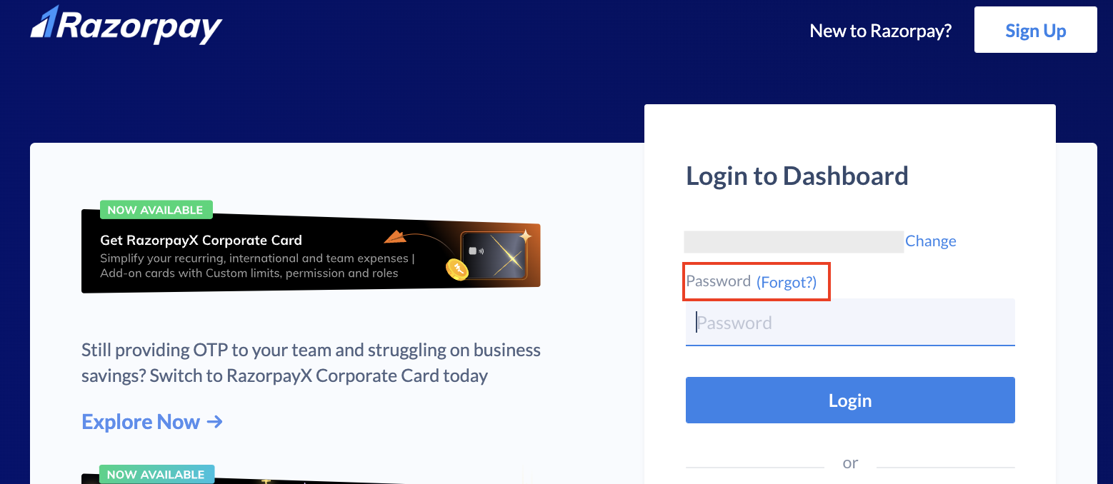 dashboard password setup