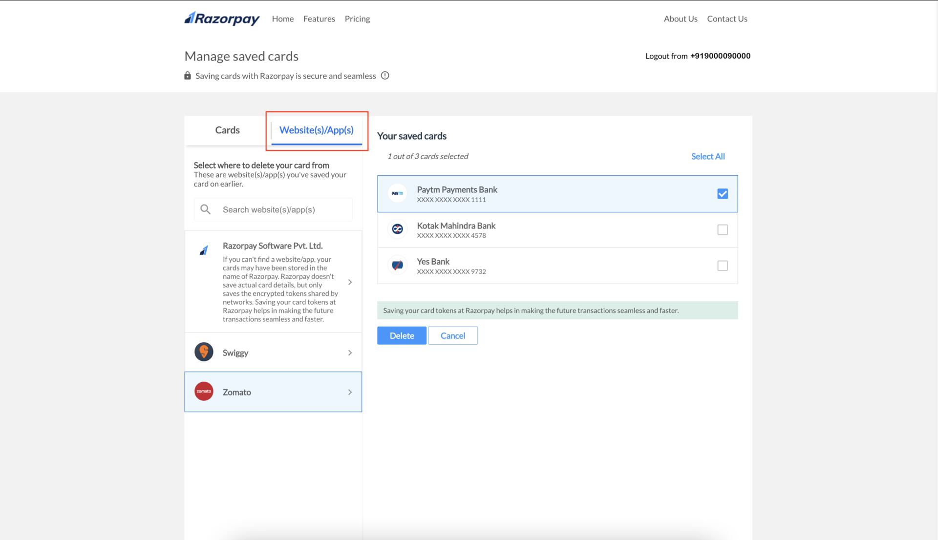 View list of saved Websites/Apps