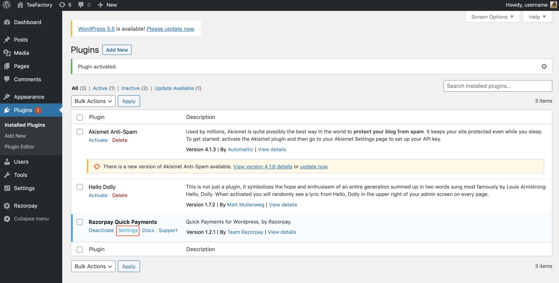 Plugin settings