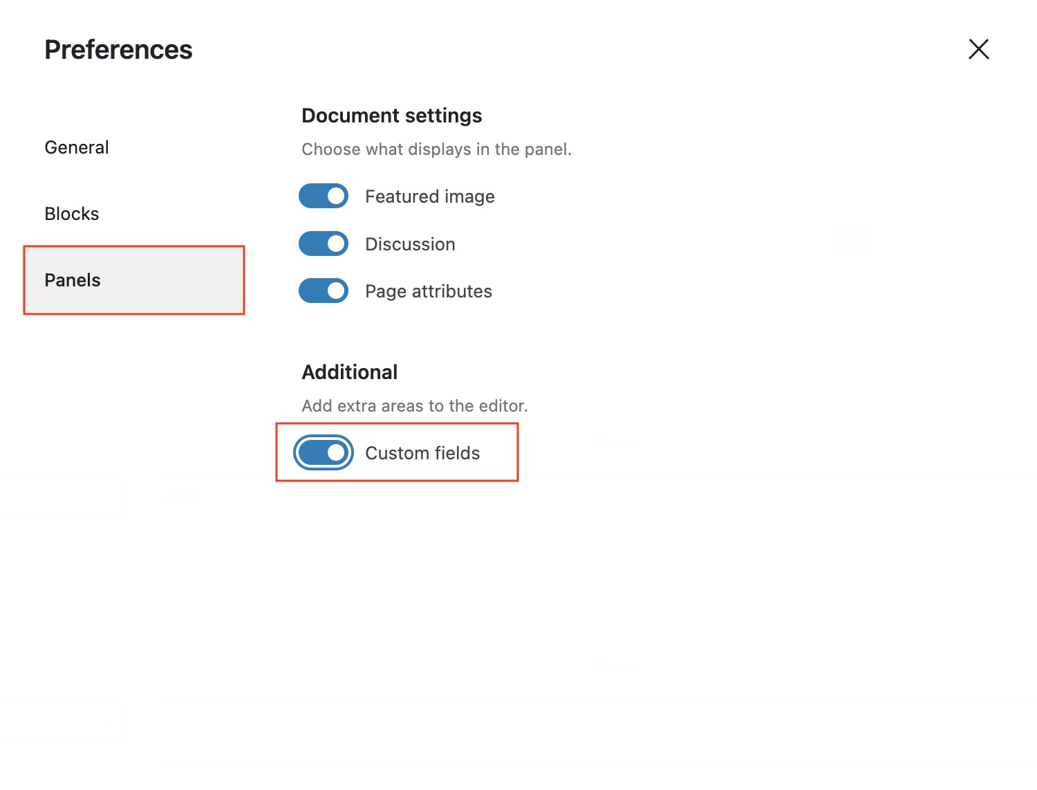 Preferences custom fields