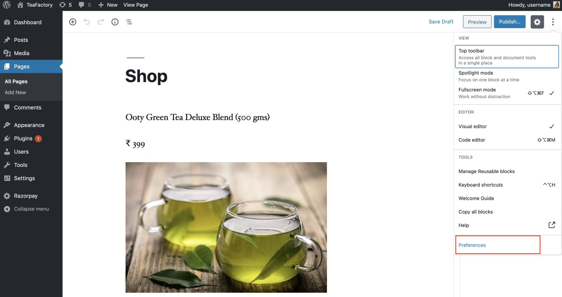Select Preferences
