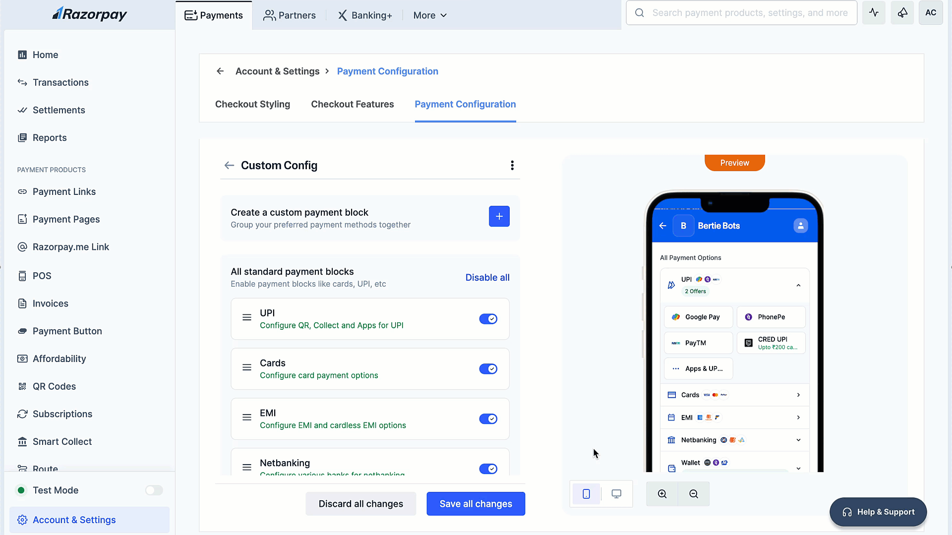 Hide/Show and Rearrange Payment Methods