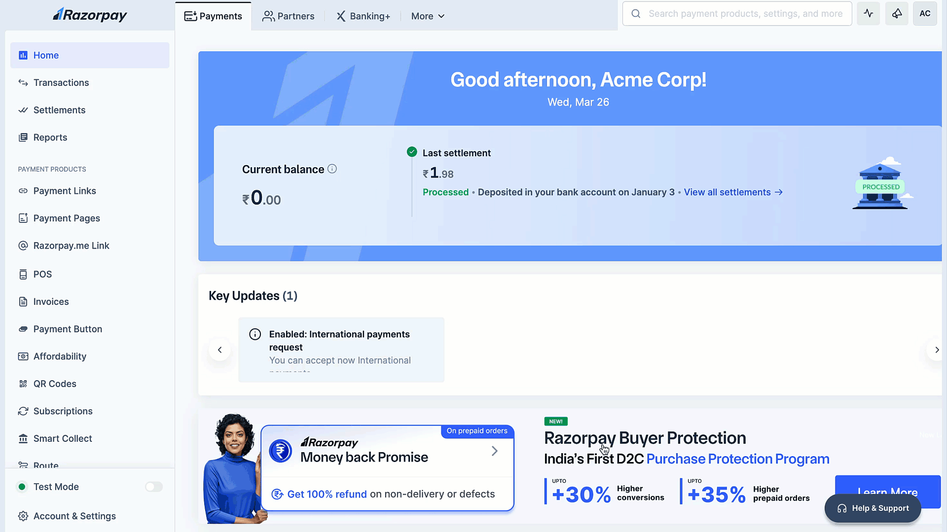Navigate to payment config and view the standard payment options