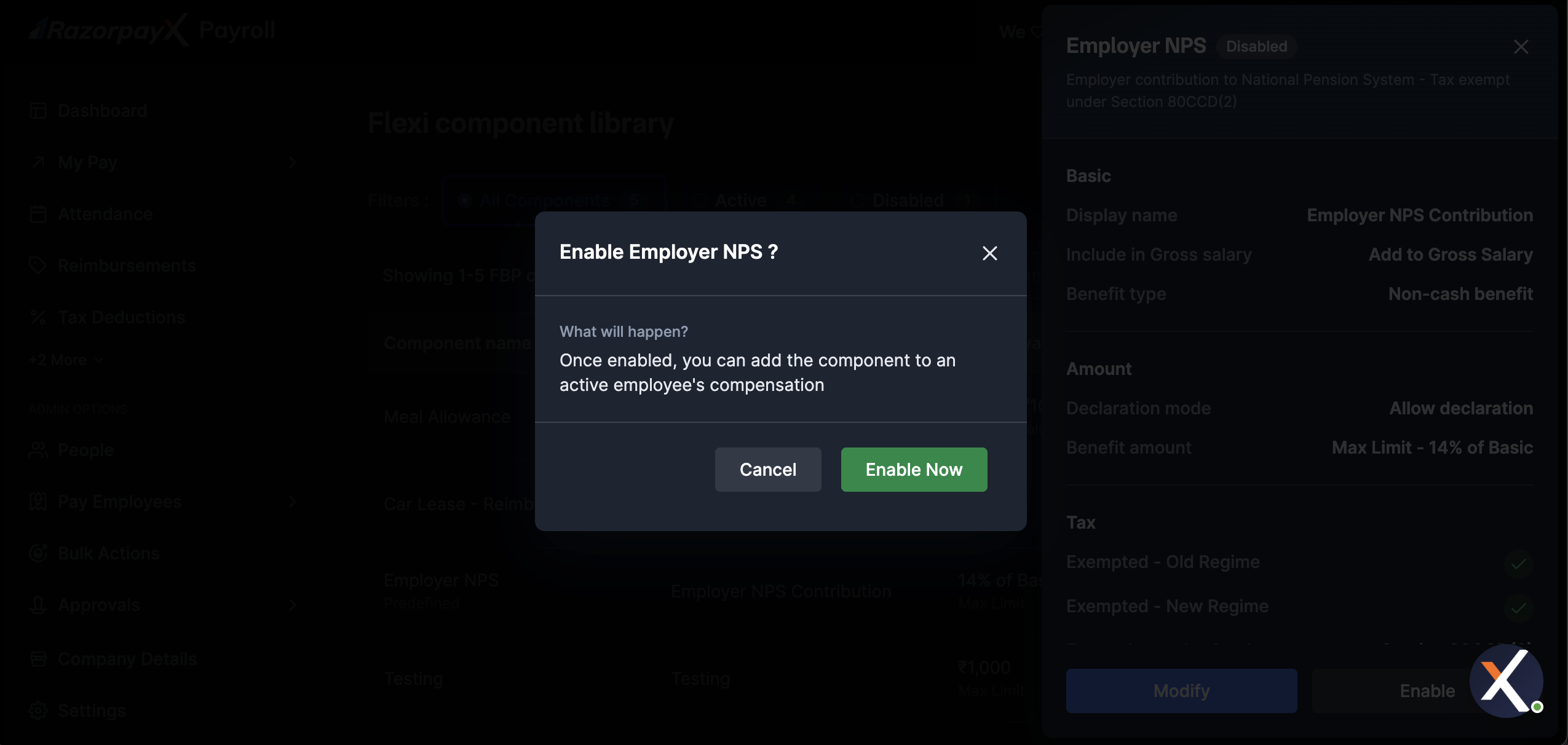Enable Employer NPS confirmation dialog on RazorpayX Payroll