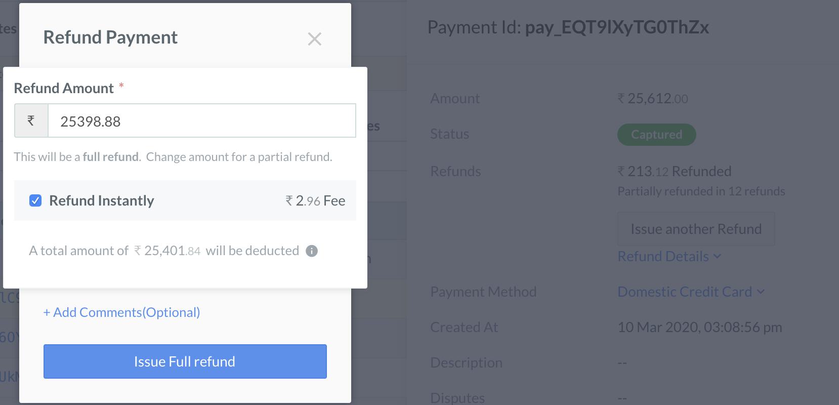 Select Refund Instantly to issue Instant Refunds