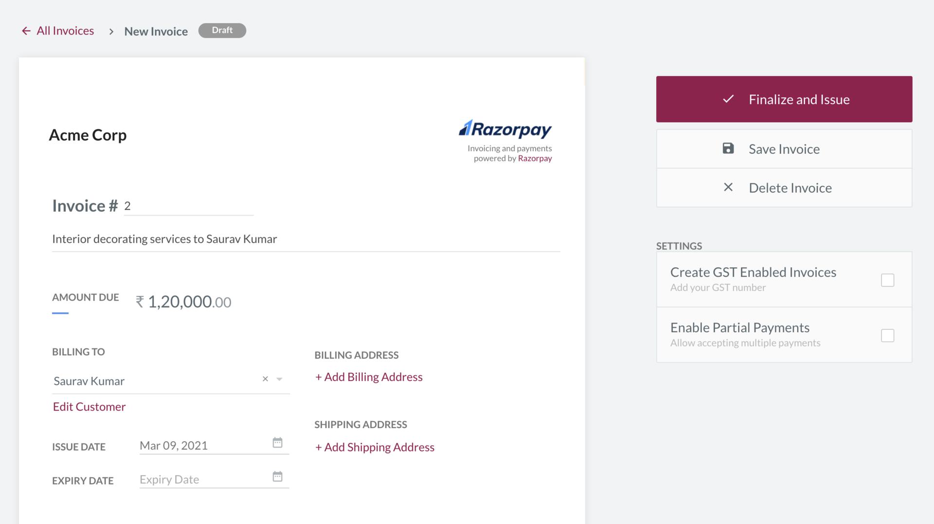 Duplicate Invoice