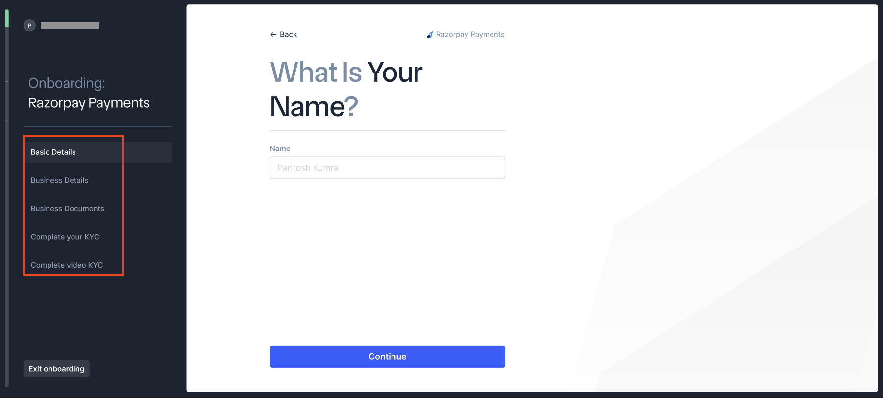 Onboarding flow