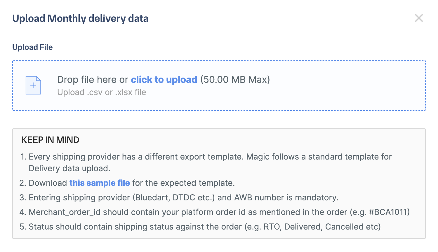 download the sample file and enter the details required