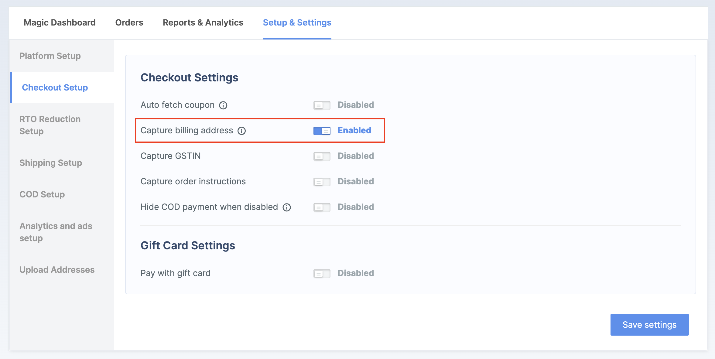 Capture separate billing address