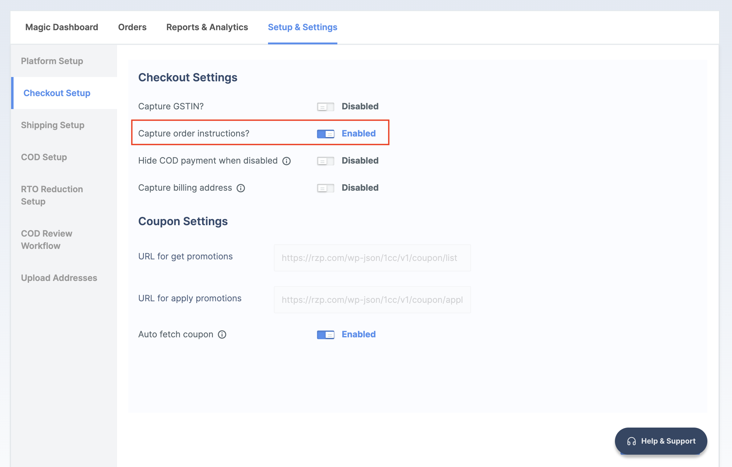 Capture customer order instructions if any