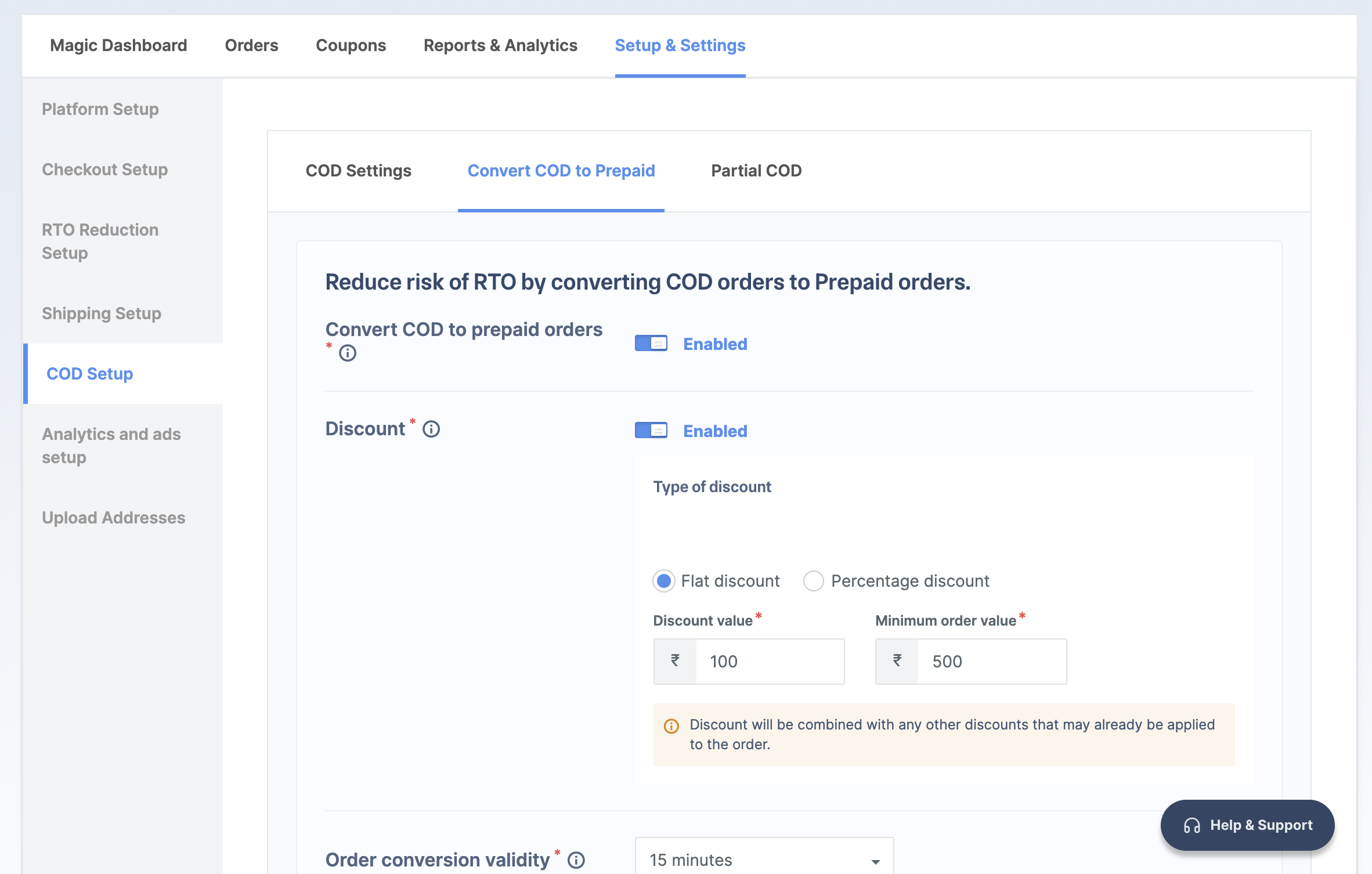 Navigate to convert COD to prepaid on the Razorpay Dashboard