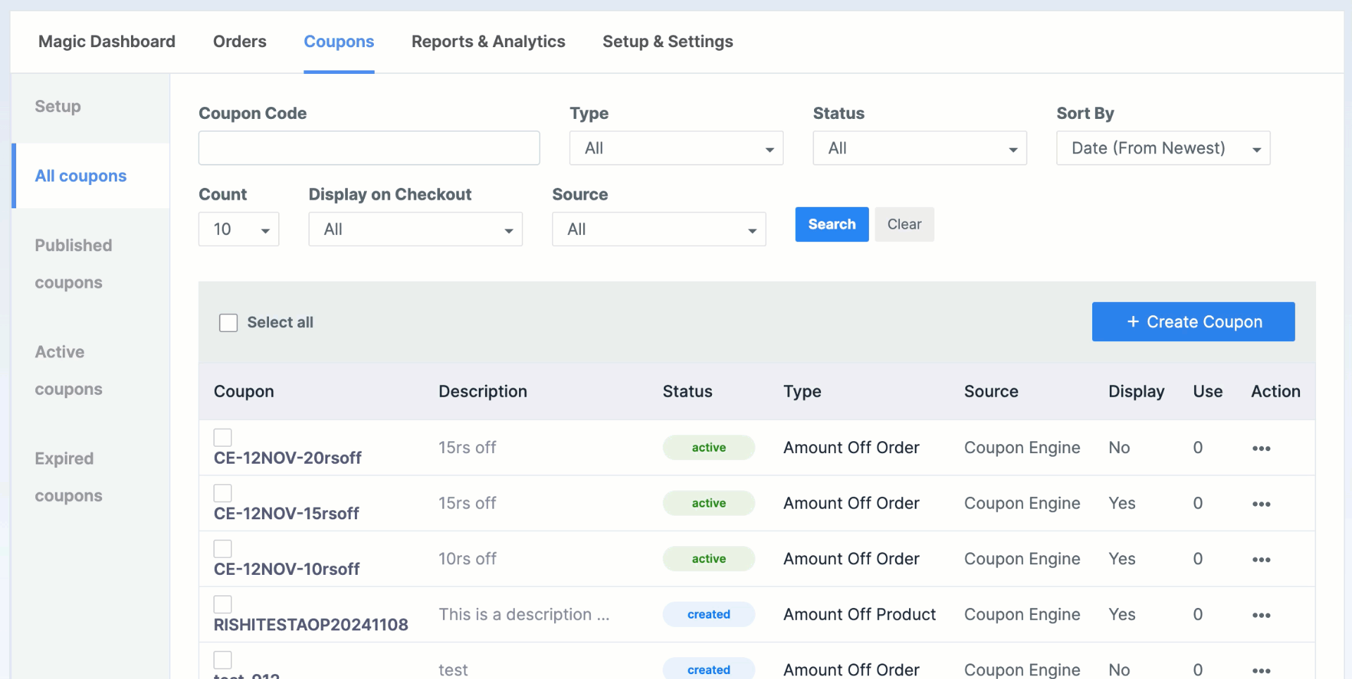 publish the coupons synced from Shopify