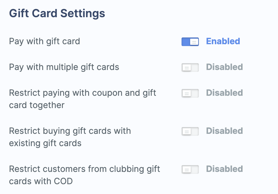 Configure the gift card options if required