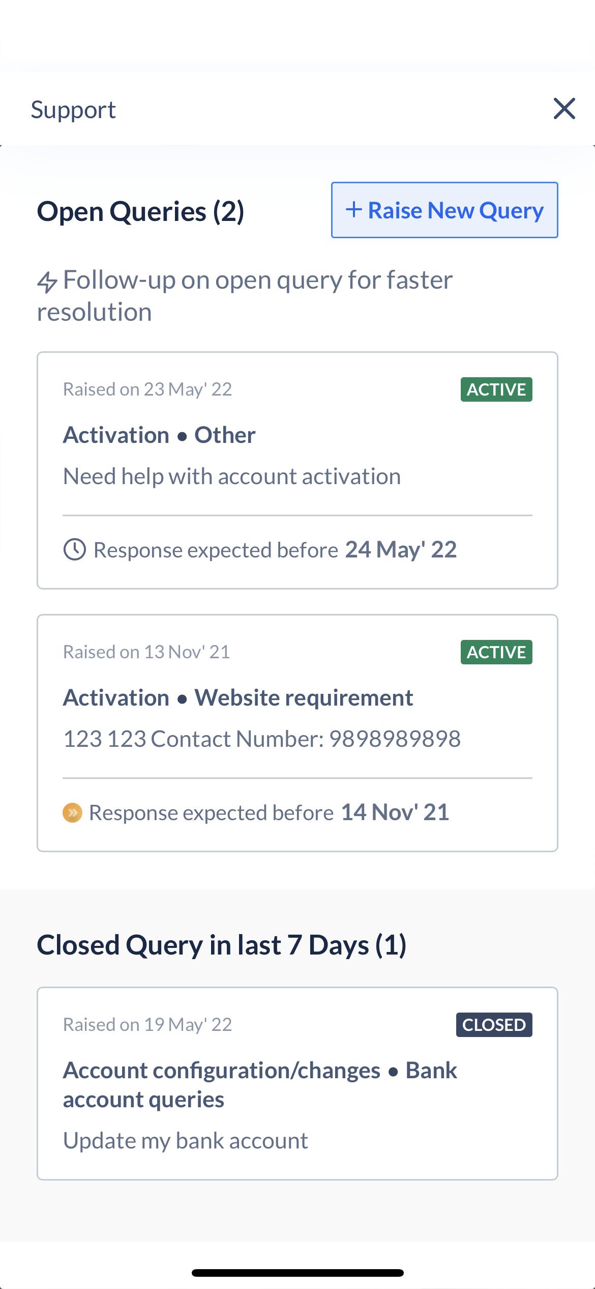 Open support queries on Razorpay Payments Mobile App
