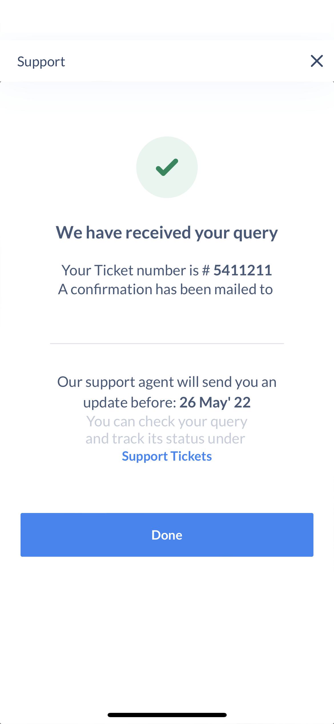 Query submitted on the Razorpay payments mobile app