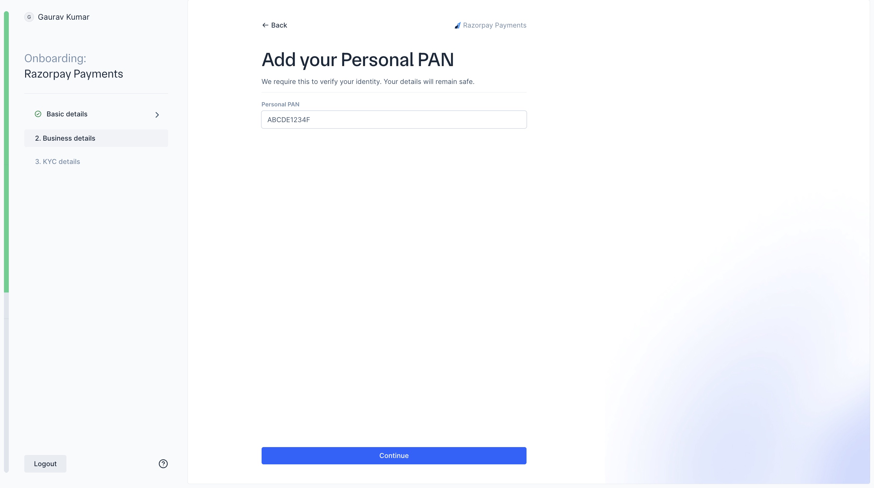 Enter personal PAN number