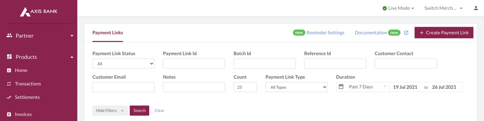 Search a payment link