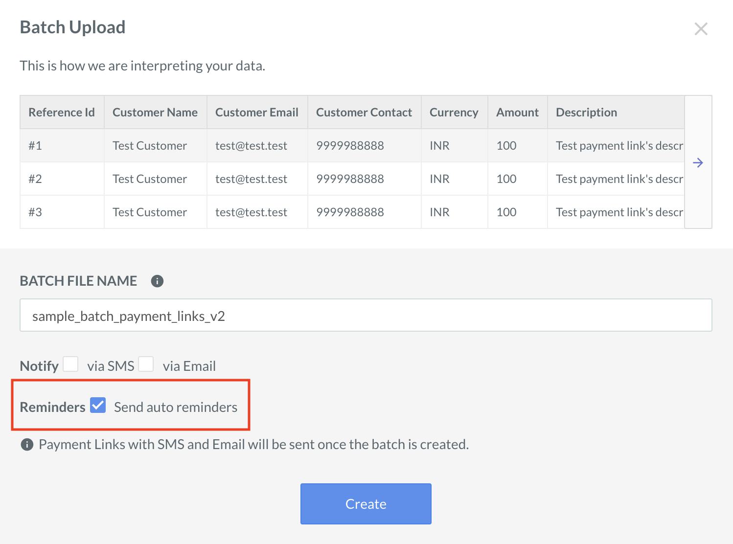 Reminders for bulk uploads