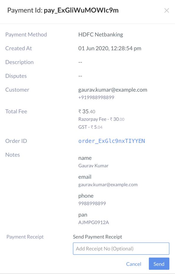 Enter reference number for manual receipt