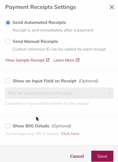 Send automated receipts from Payment Pages