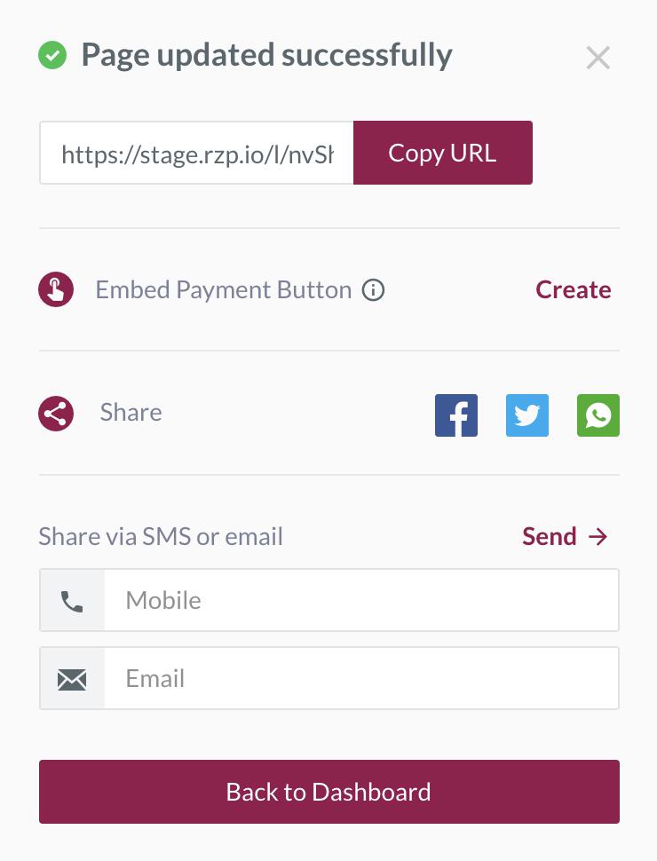Enter Contact details to share Payment Page Link