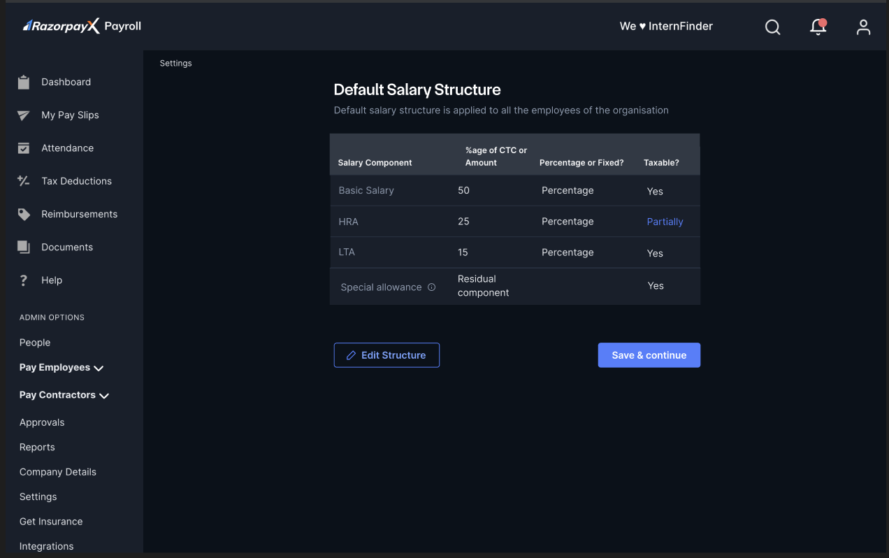 Edit Default Salary Structure