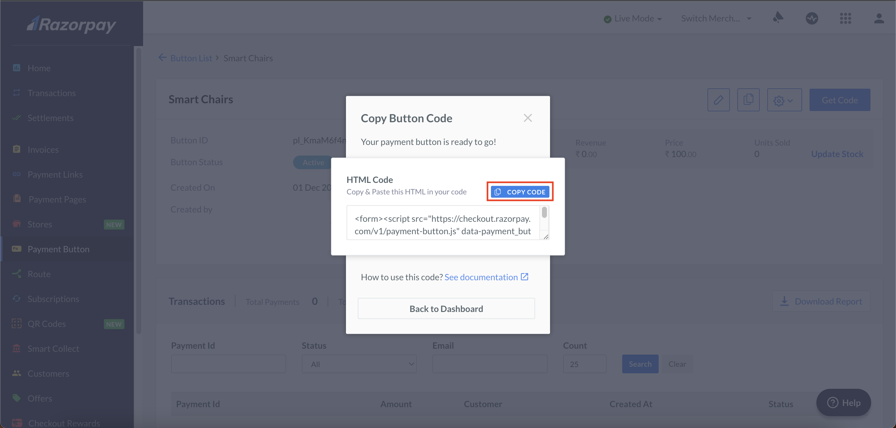Payment Button Code Selection