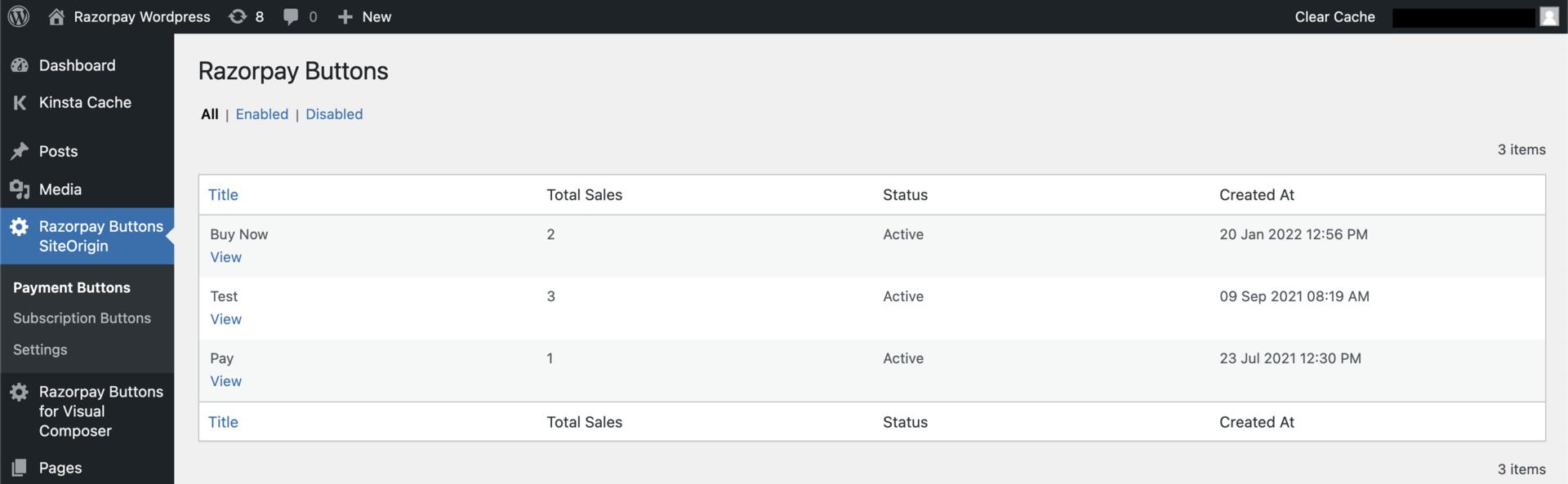 List of Payment Button
