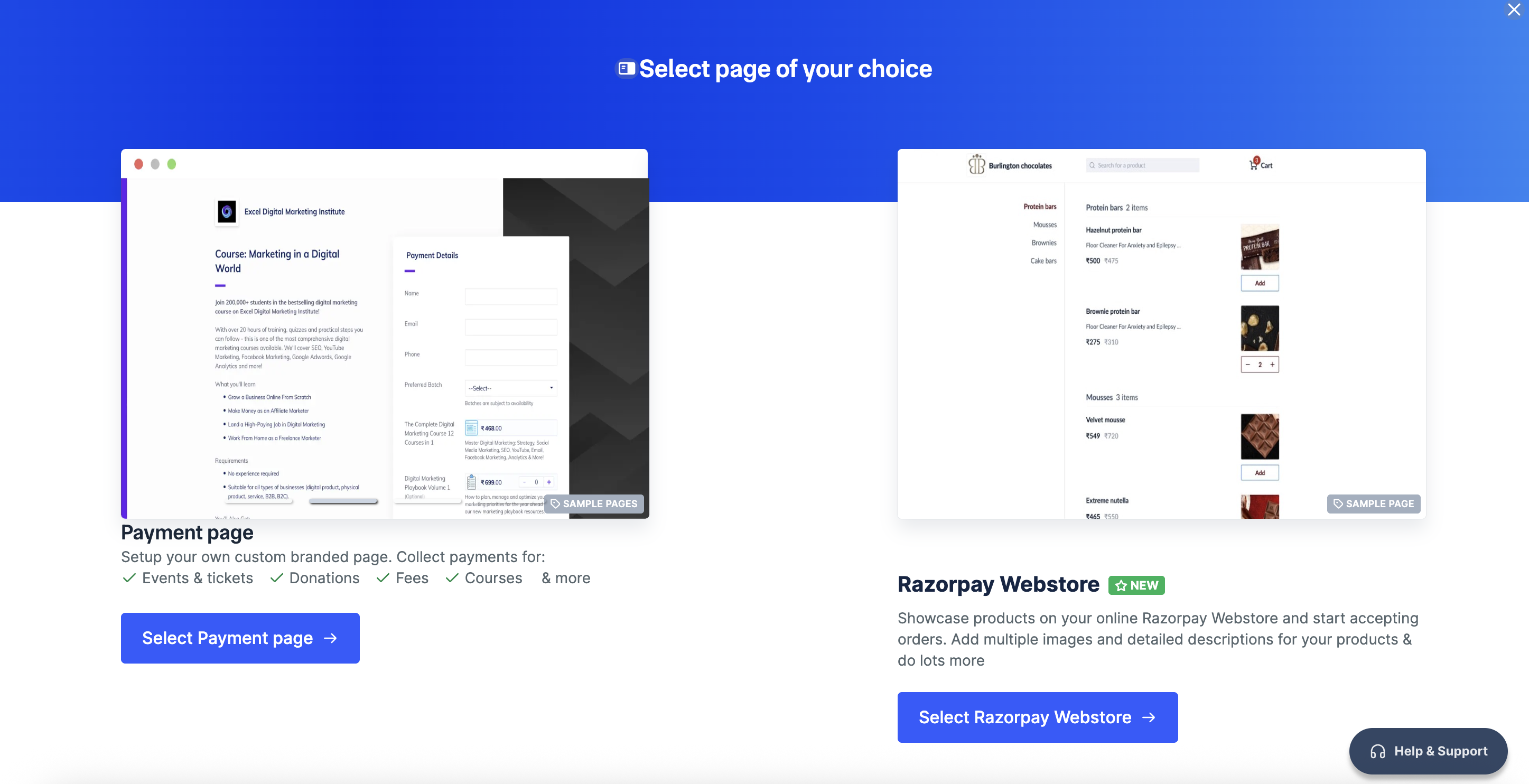 Select which product you want to use.