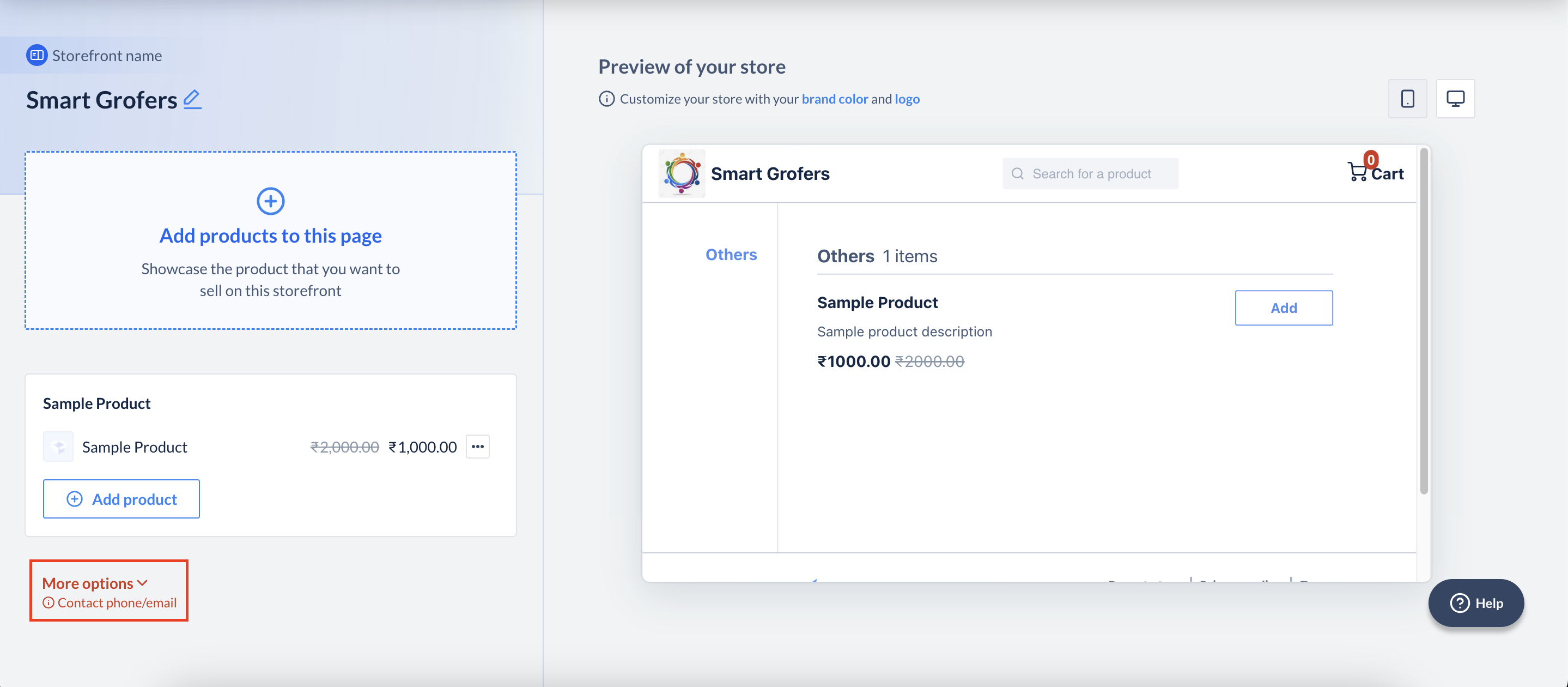 Webstore More Options section