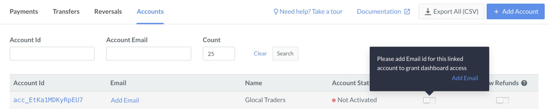 Grant Dashboard access to linked accounts