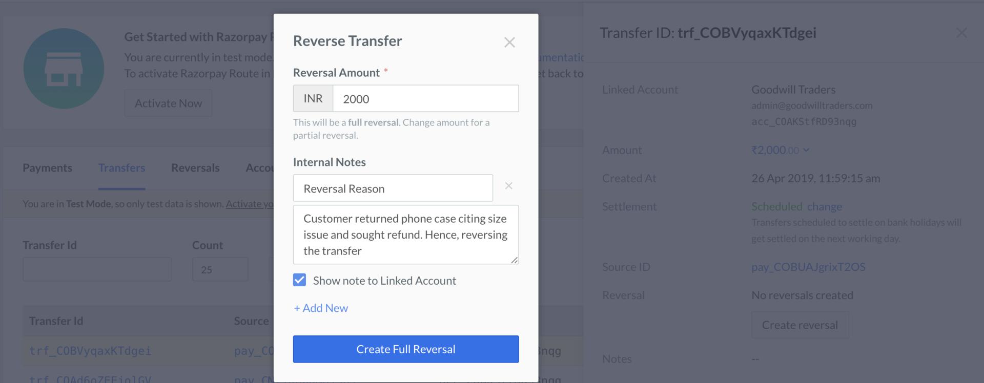 Create reversal confirmation dialog