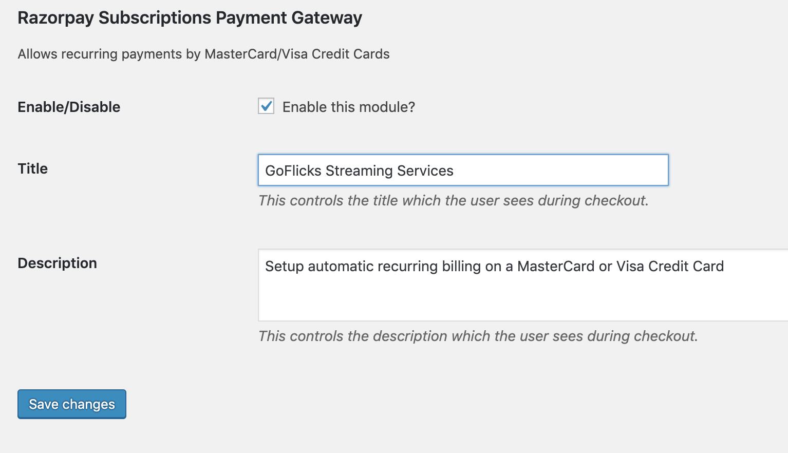 Enter details on Razorpay Subscriptions Payment Gateway page