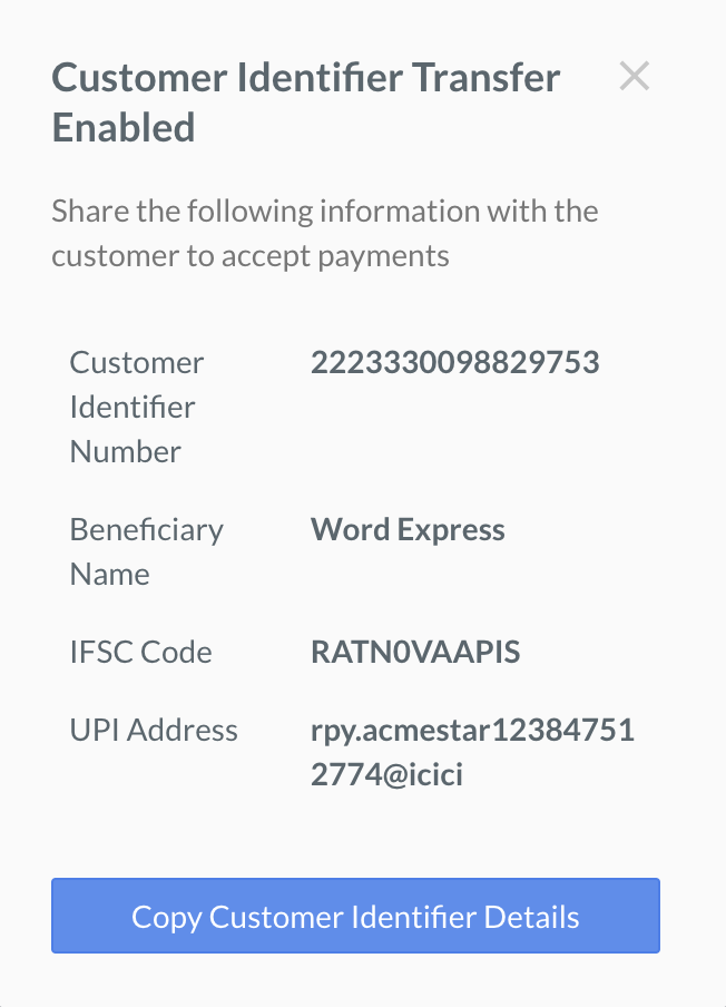Customer Identifier details