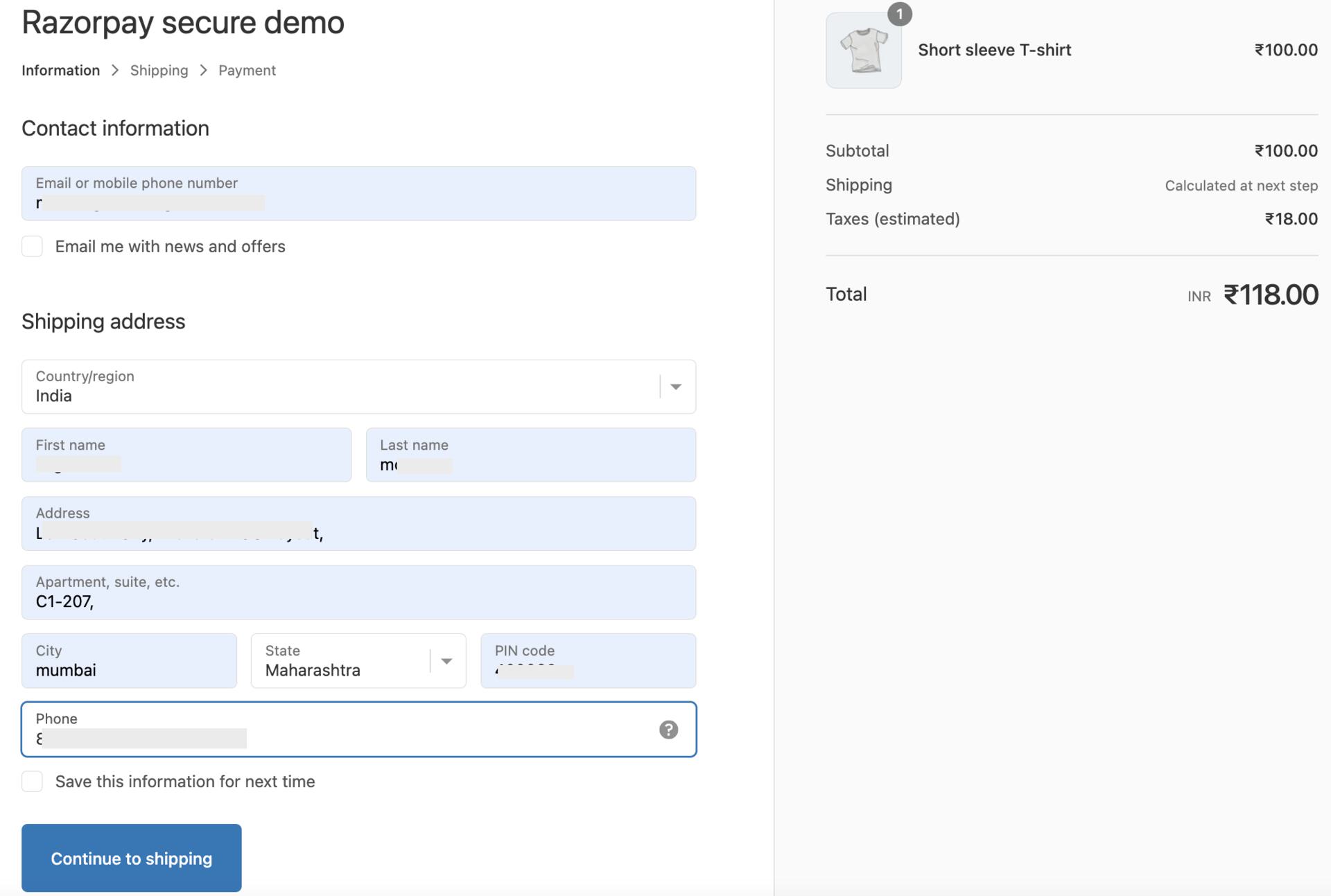 Shopify contact details