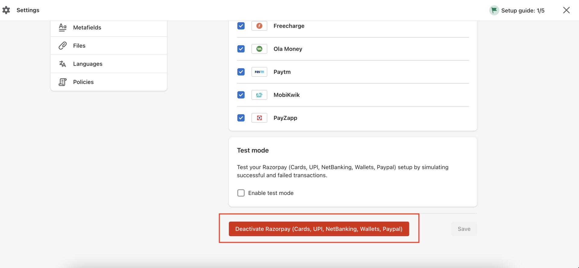 Deactivate Shopify v1