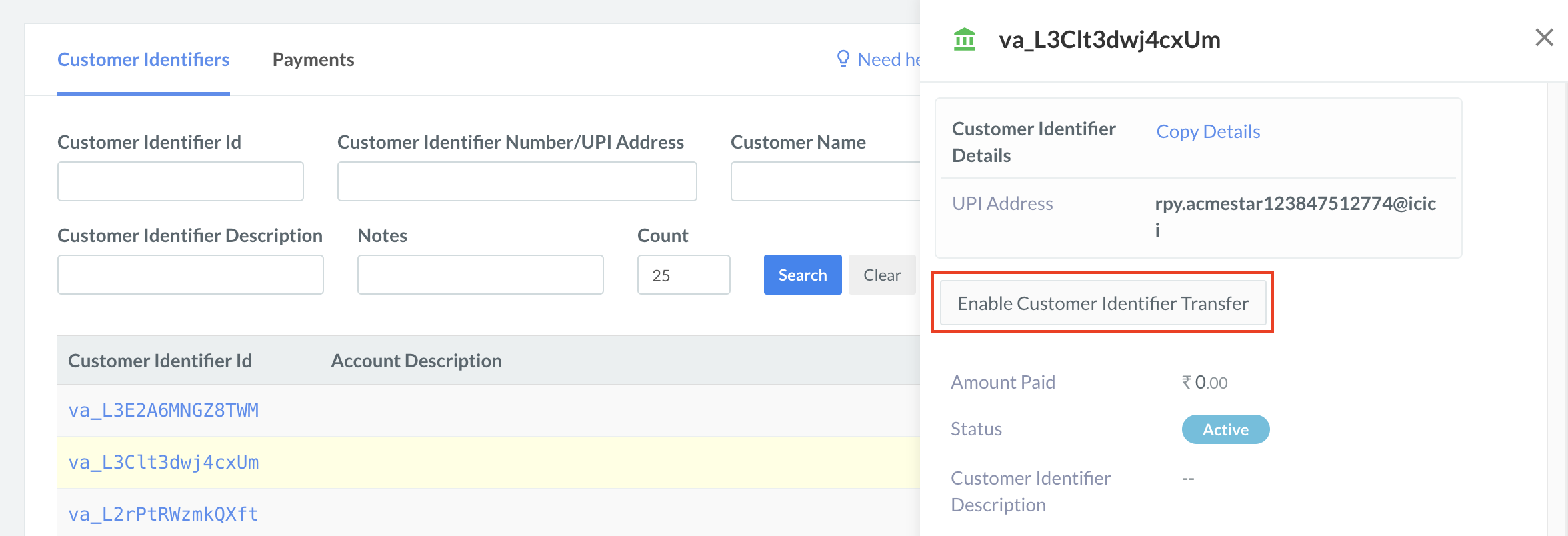 Enable Customer Identifier Transfer