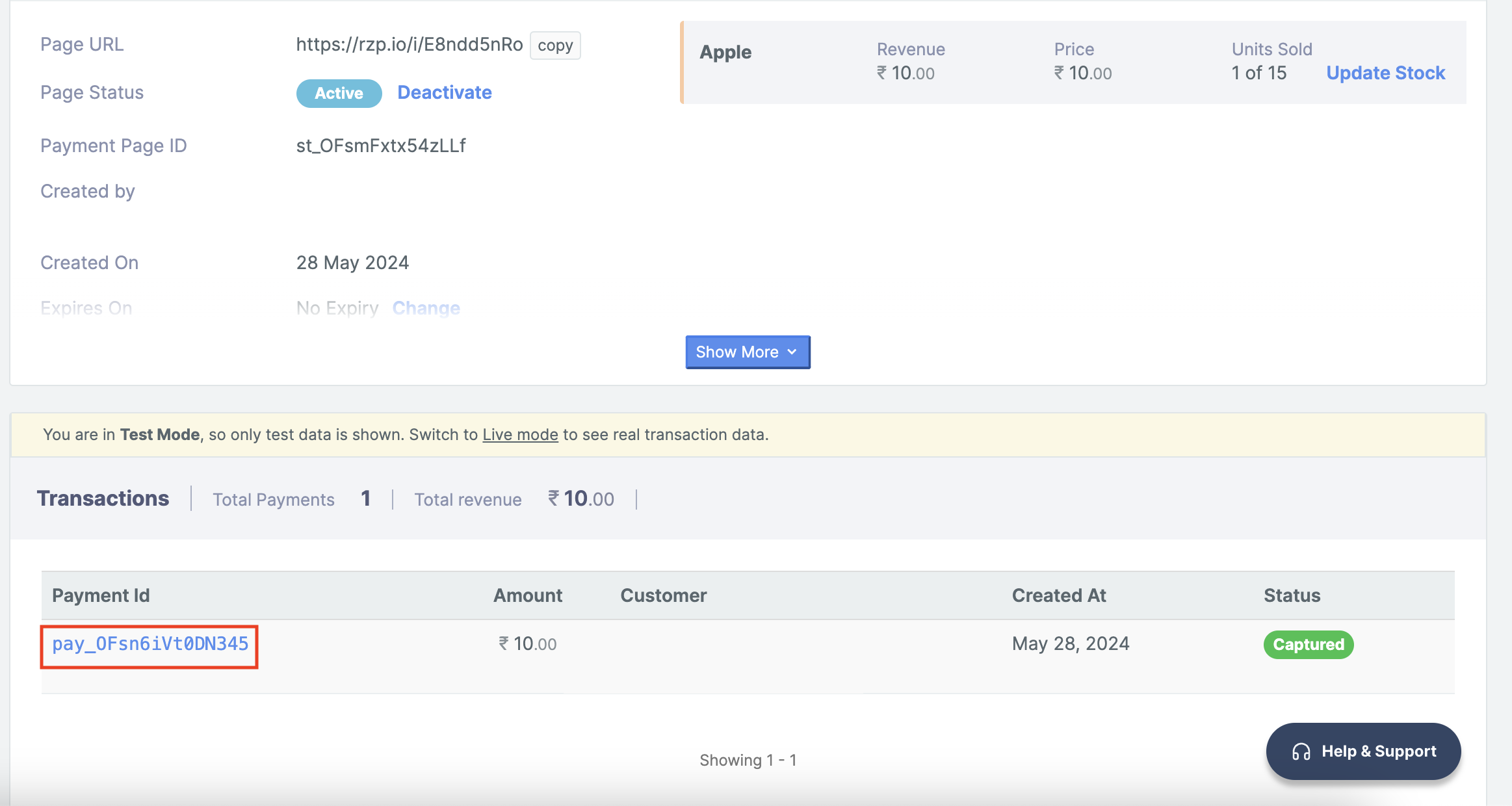 Transactions list on Webstore.