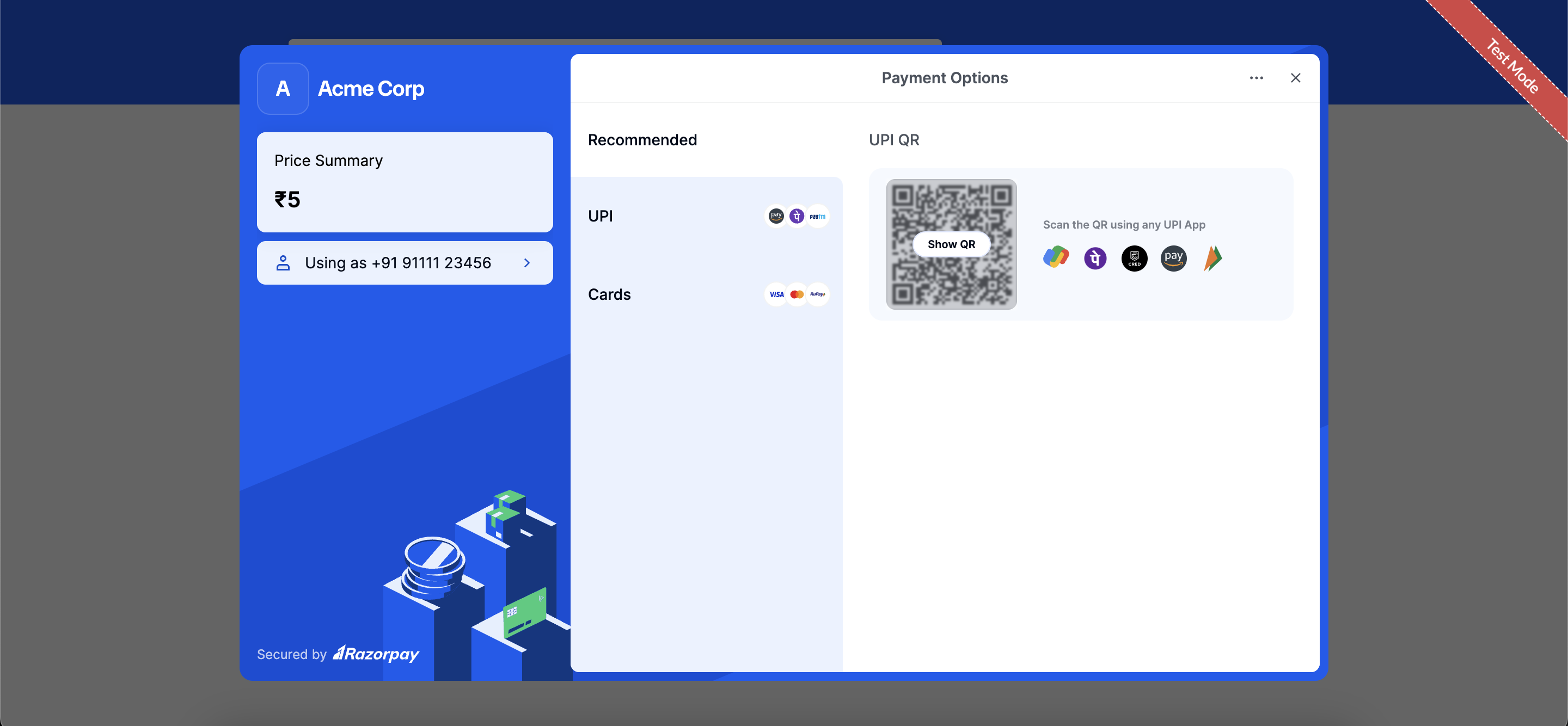 Checkout page to update payment method