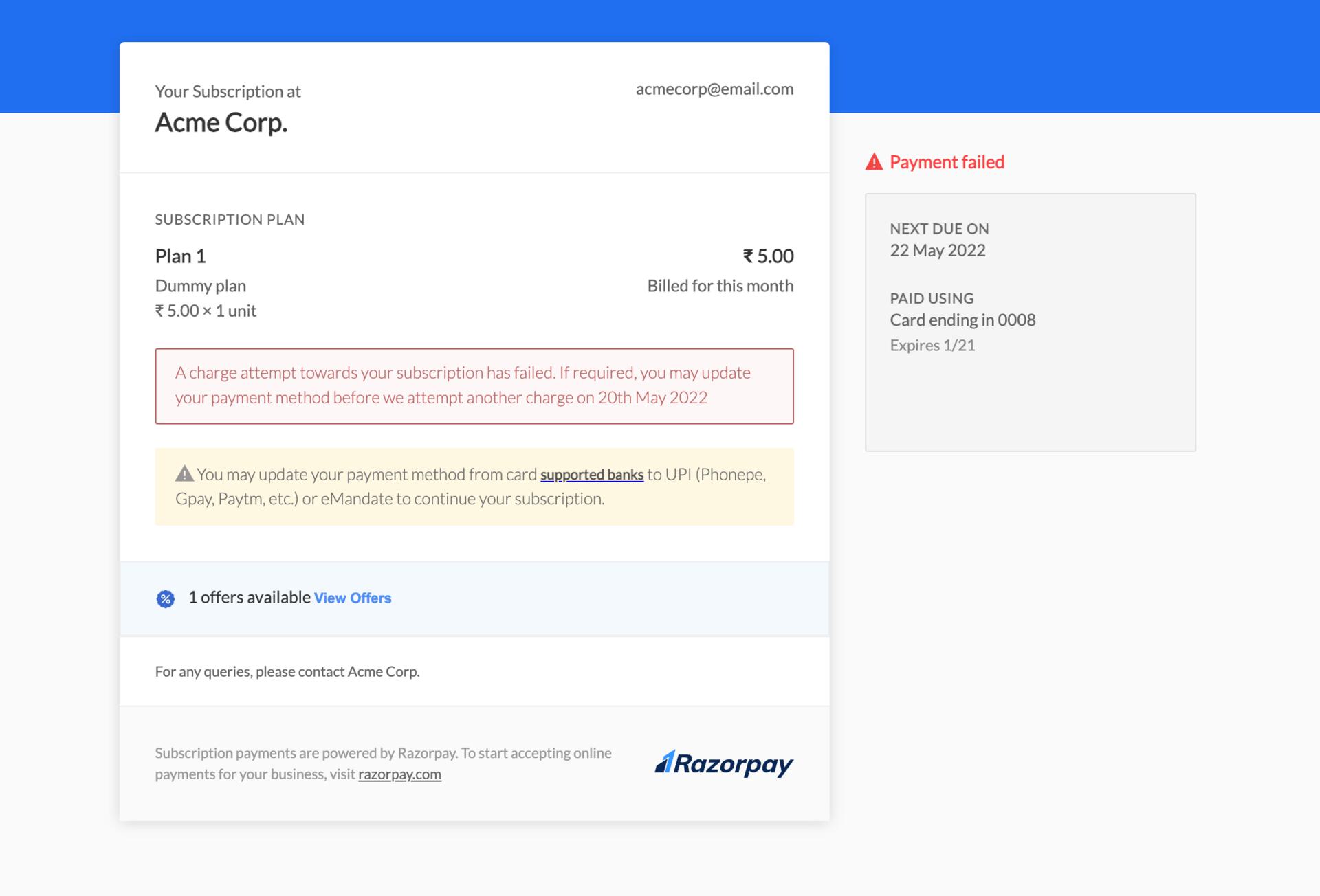 Sample hosted page for payment methods