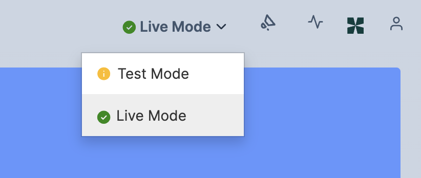 Switch between Test and Live modes on Dashboard