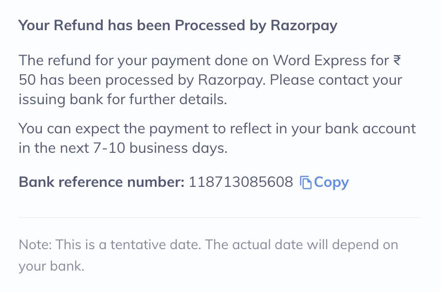 Refund Id tracking - Sample Refund Details