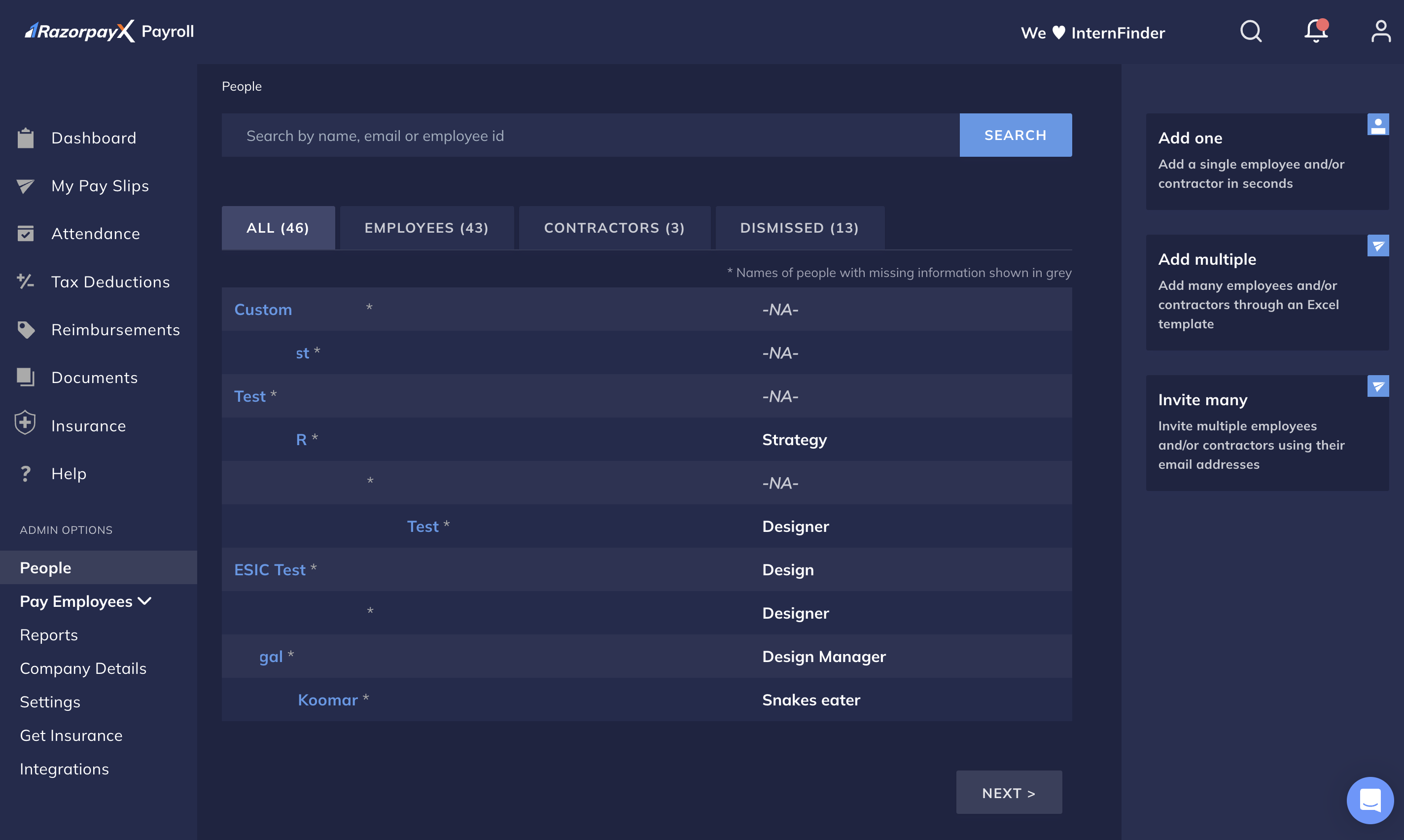 Add employees on RazorpayX Payroll Dashboard
