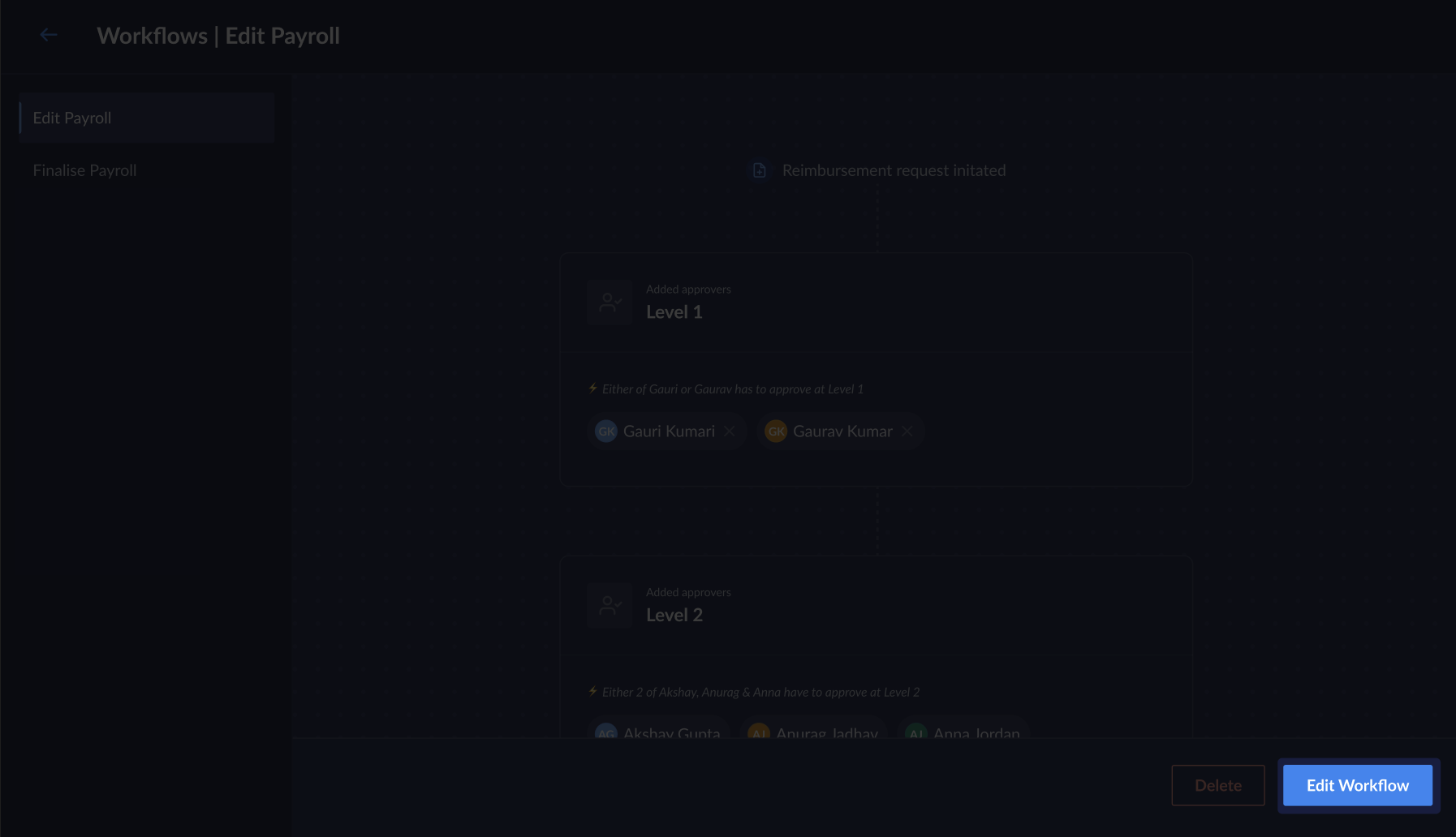 Edit Approval Workflow on the Razorpay Payroll Dashboard