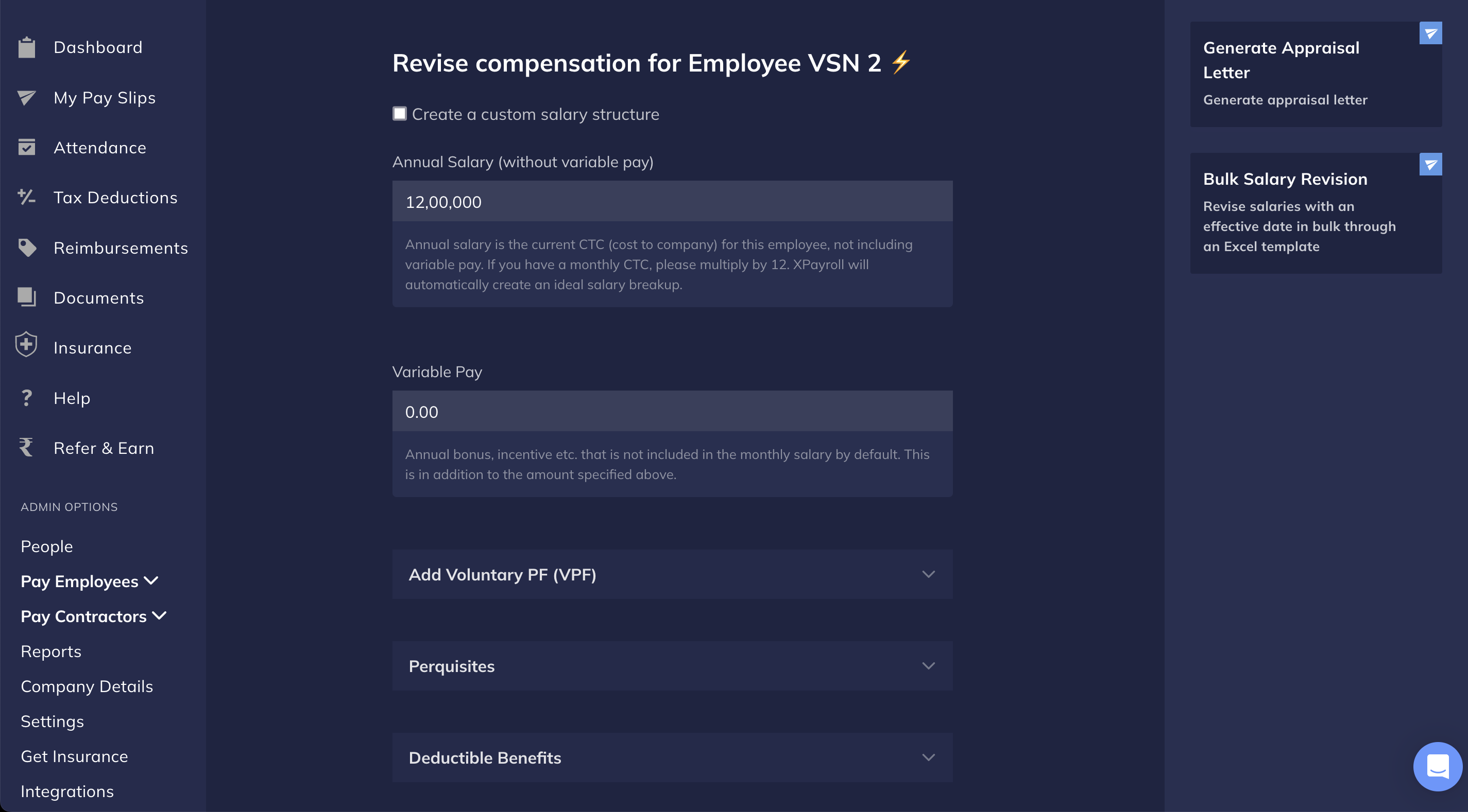 Modify salary components to revise salary